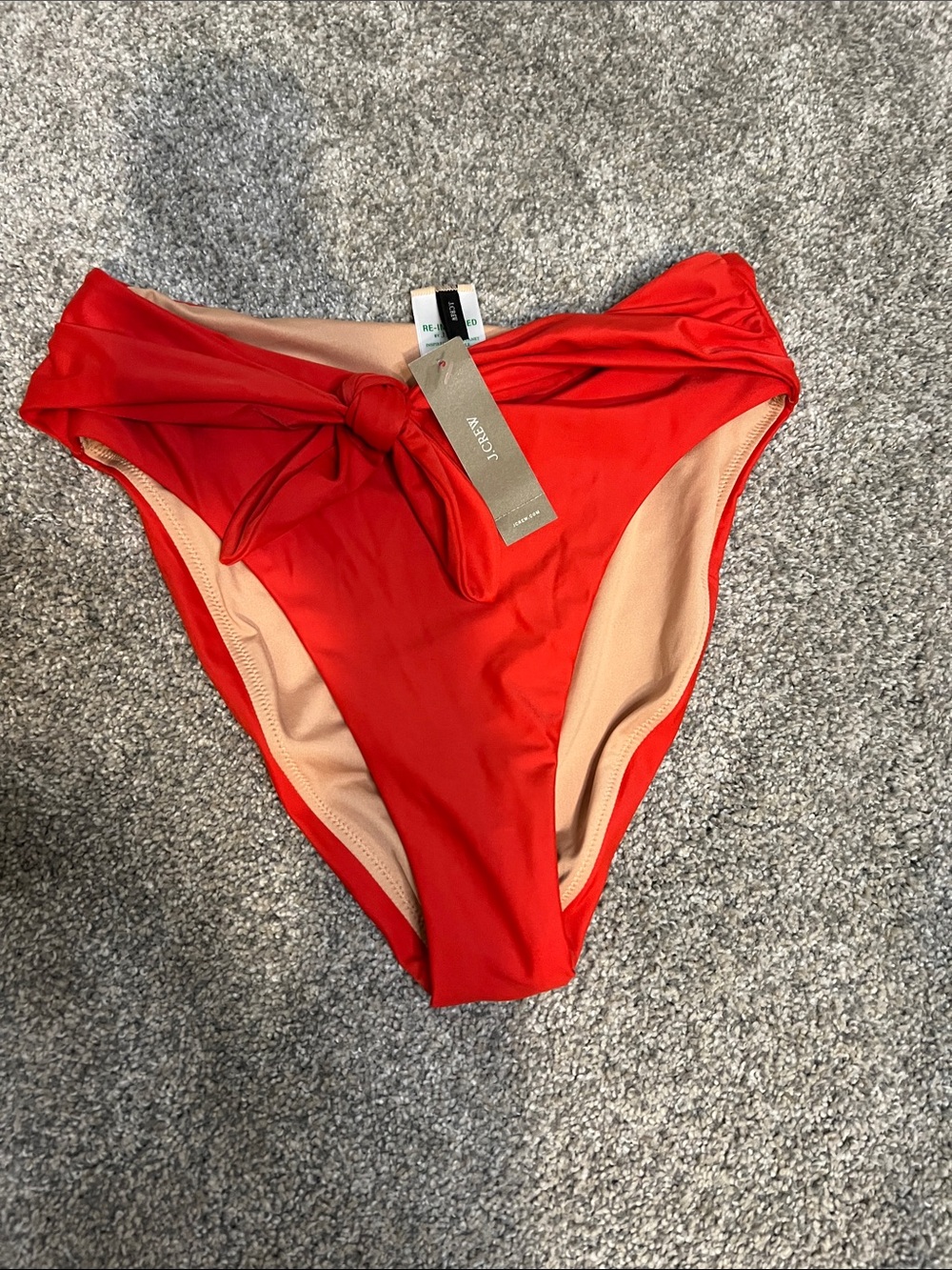 J. Crew Red High-Leg Bikini Bottom with Waist Tie